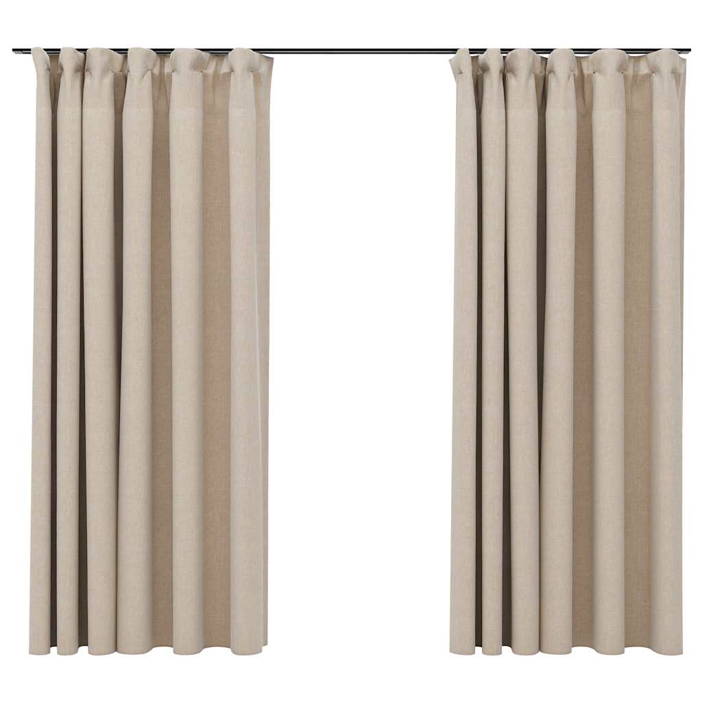 Verdunkelungsvorhänge Haken Leinenoptik 2Stk. Schwarz 140x175cm