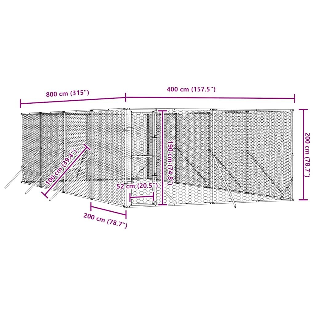 Outdoor-Hundezwinger Silbern 2x2x2 m Verzinkter Stahl