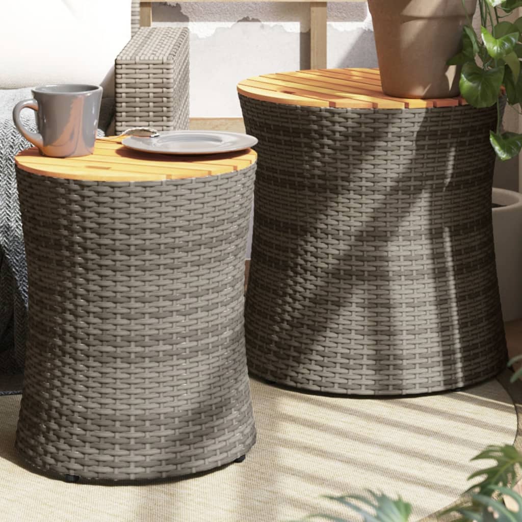 Garten-Beistelltische 2 Stk. mit Holzplatte Schwarz Poly Rattan