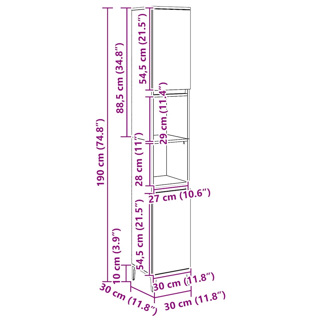Badschrank Weiß 30x30x190 cm Holzwerkstoff