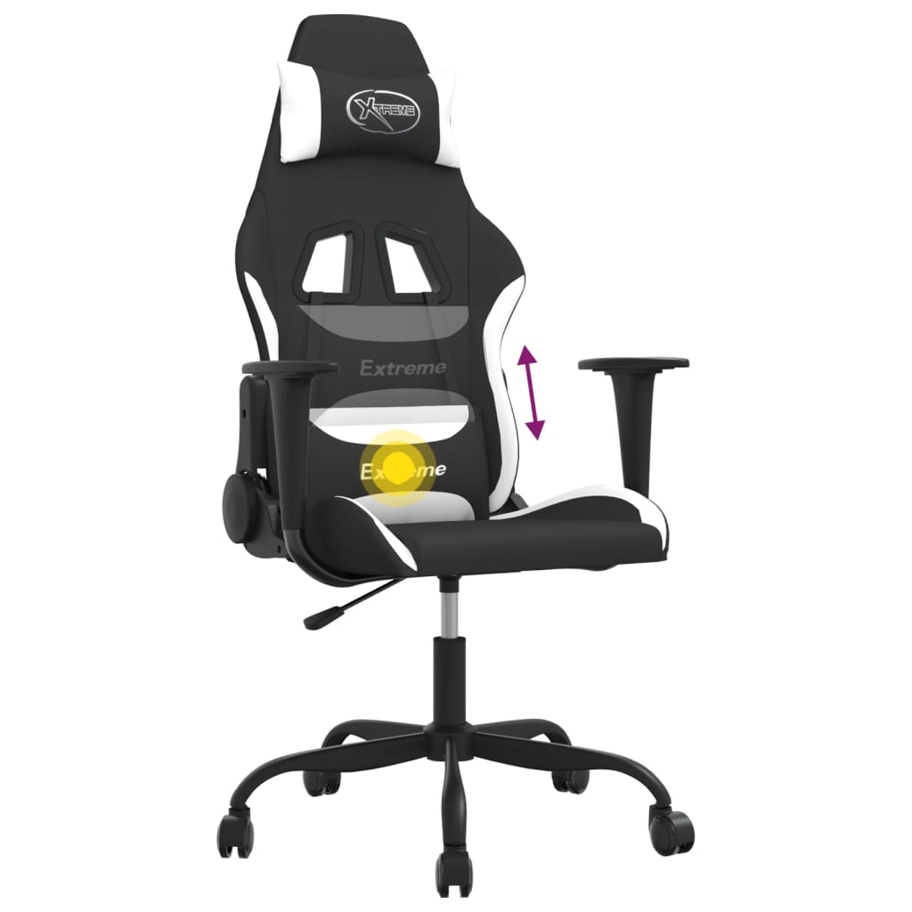 Gaming-Stuhl mit Massagefunktion Schwarz und Creme Stoff
