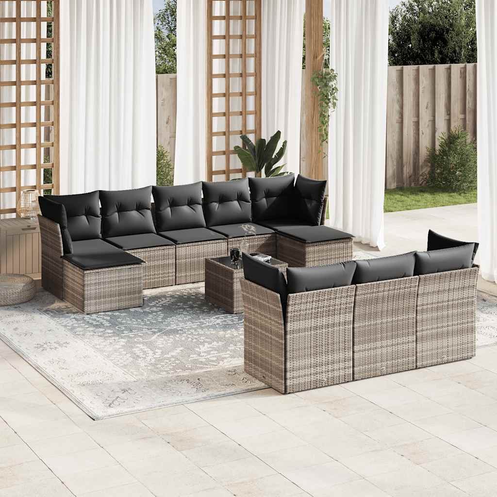 10-tlg. Garten-Sofagarnitur mit Kissen Schwarz Poly Rattan