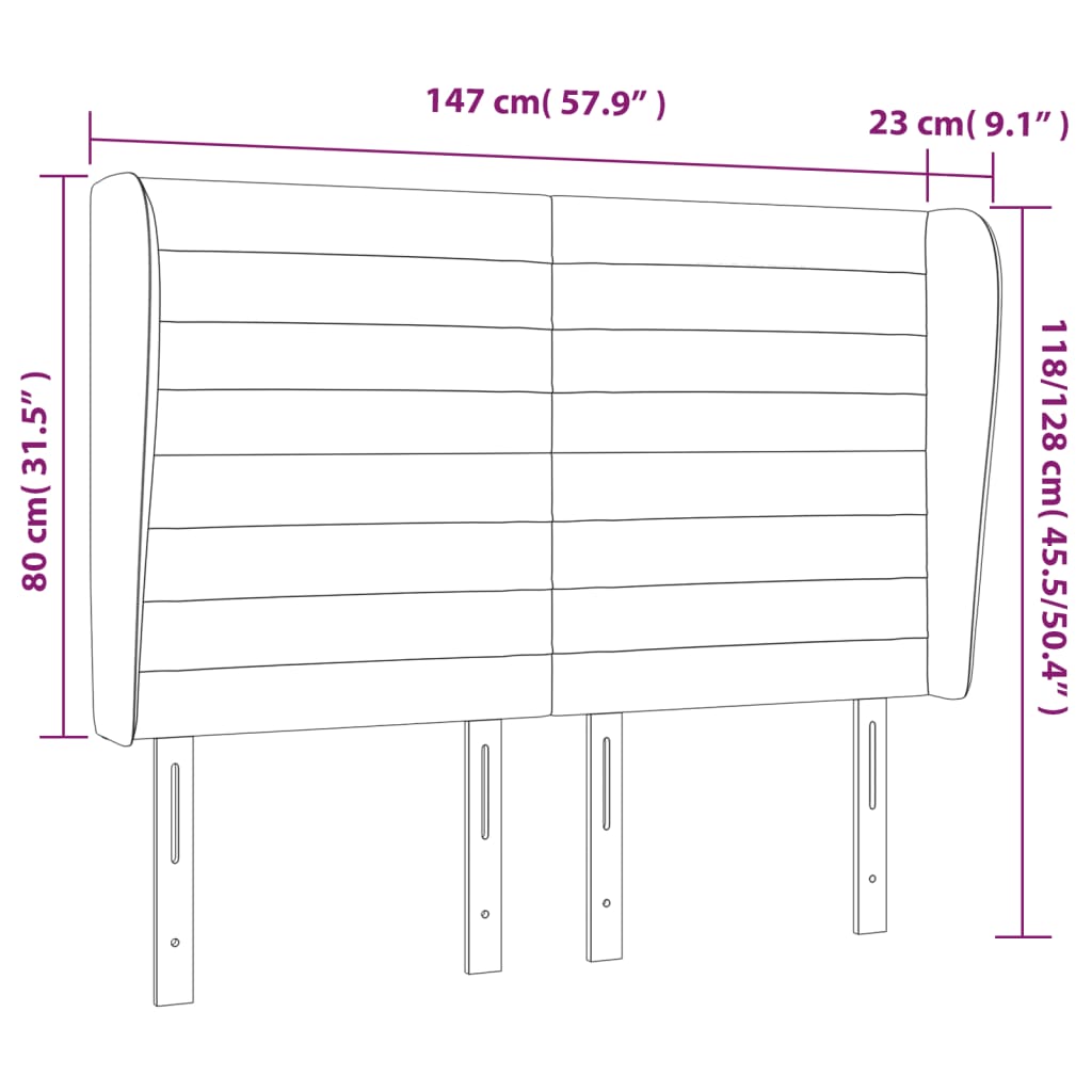 Kopfteil mit Ohren Dunkelblau 203x23x118/128 cm Samt