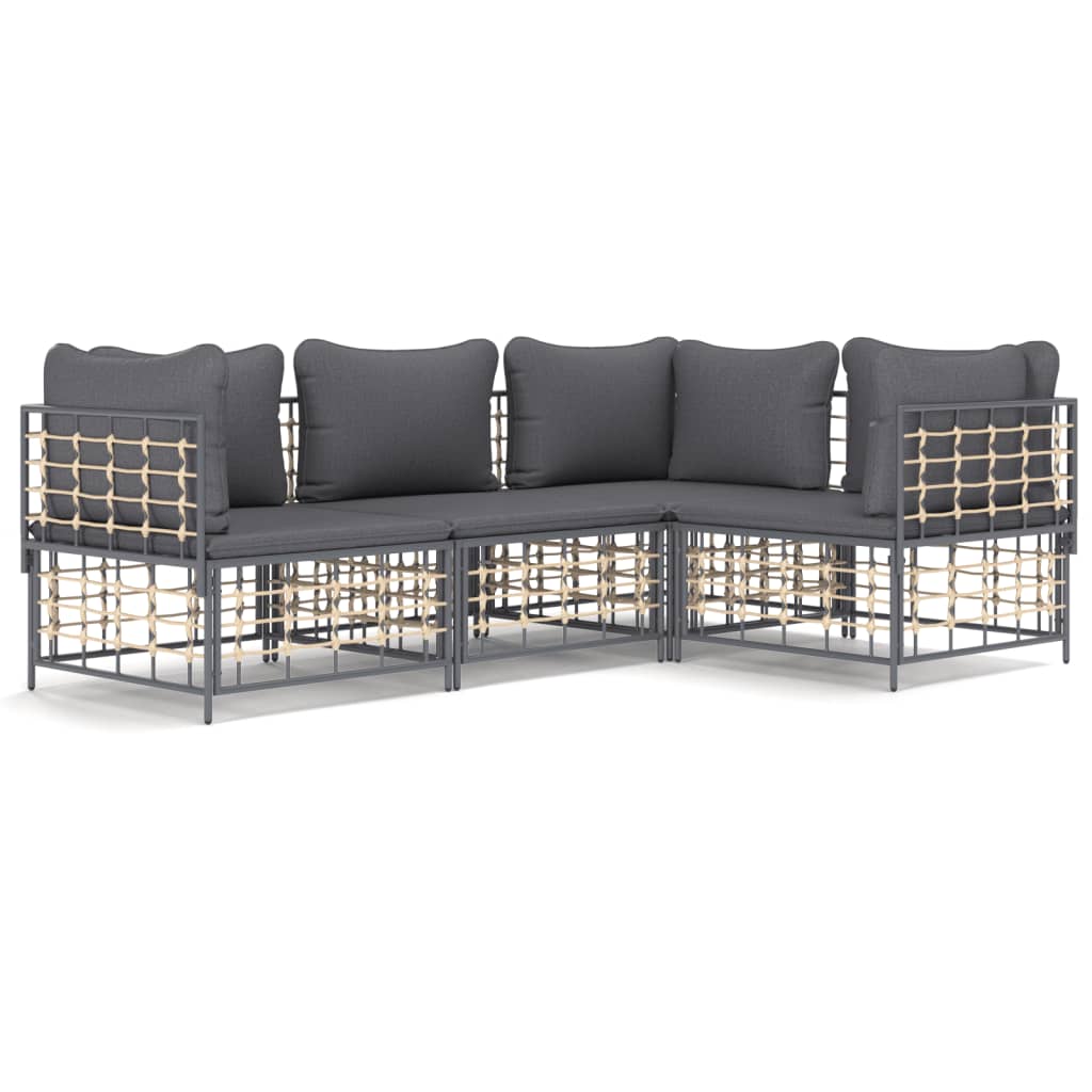 5-tlg. Garten-Lounge-Set mit Kissen Anthrazit Poly Rattan