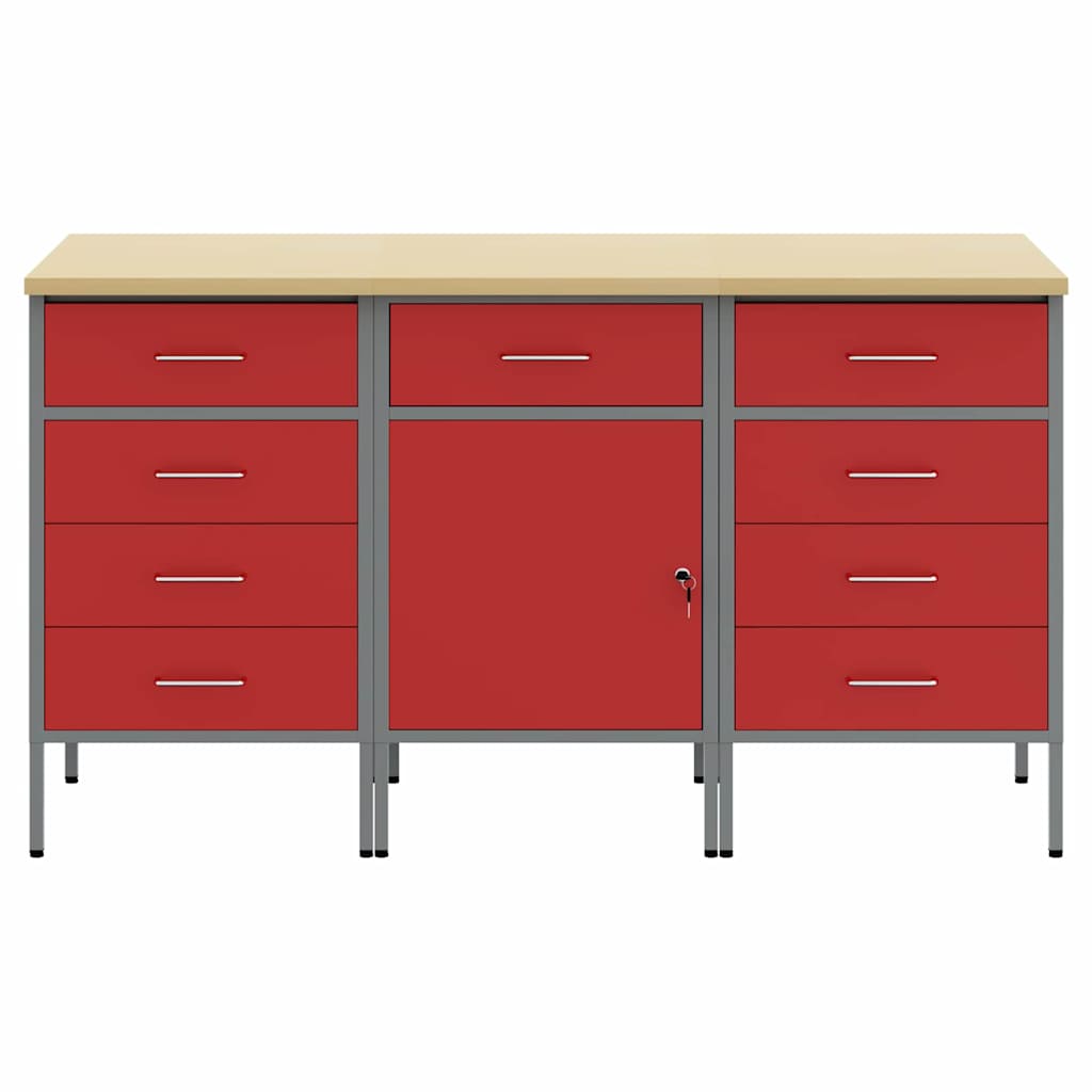 Werkbank mit Schubladen 2 pcs Rot und Grau 100 x 55 x 85 cm