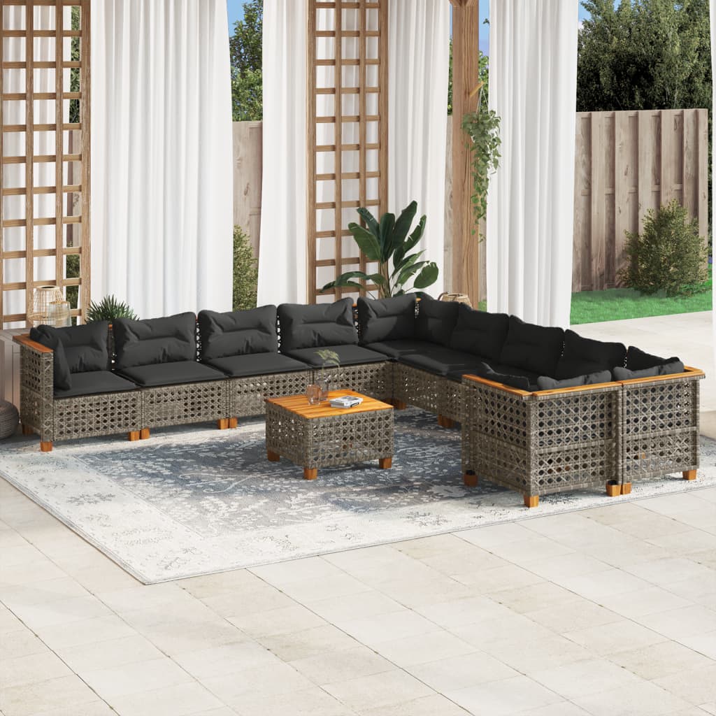 10-tlg. Garten-Sofagarnitur mit Kissen Beige Poly Rattan