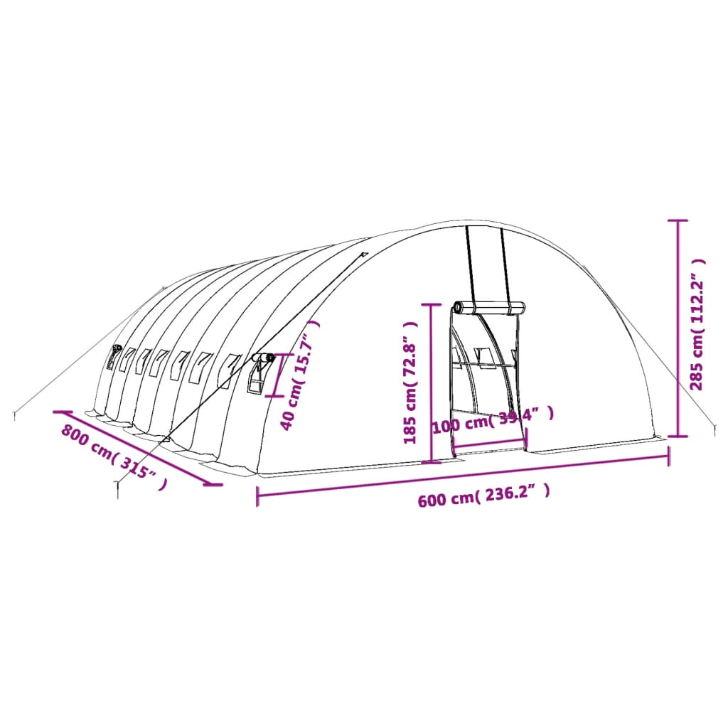 Gewächshaus mit Stahlrahmen Grün 24 m² 6x4x2,85 m