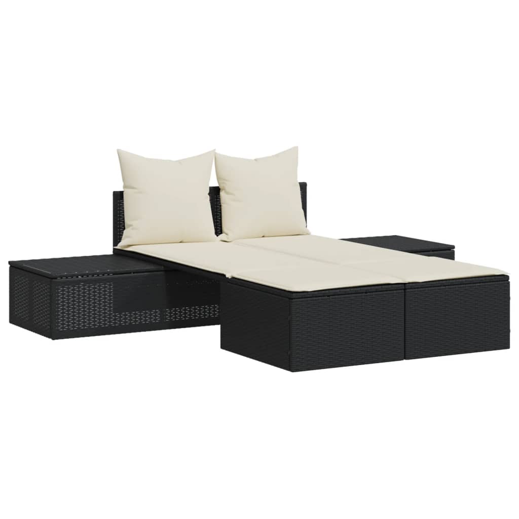 Doppel-Sonnenliege mit Auflagen Beige Poly Rattan