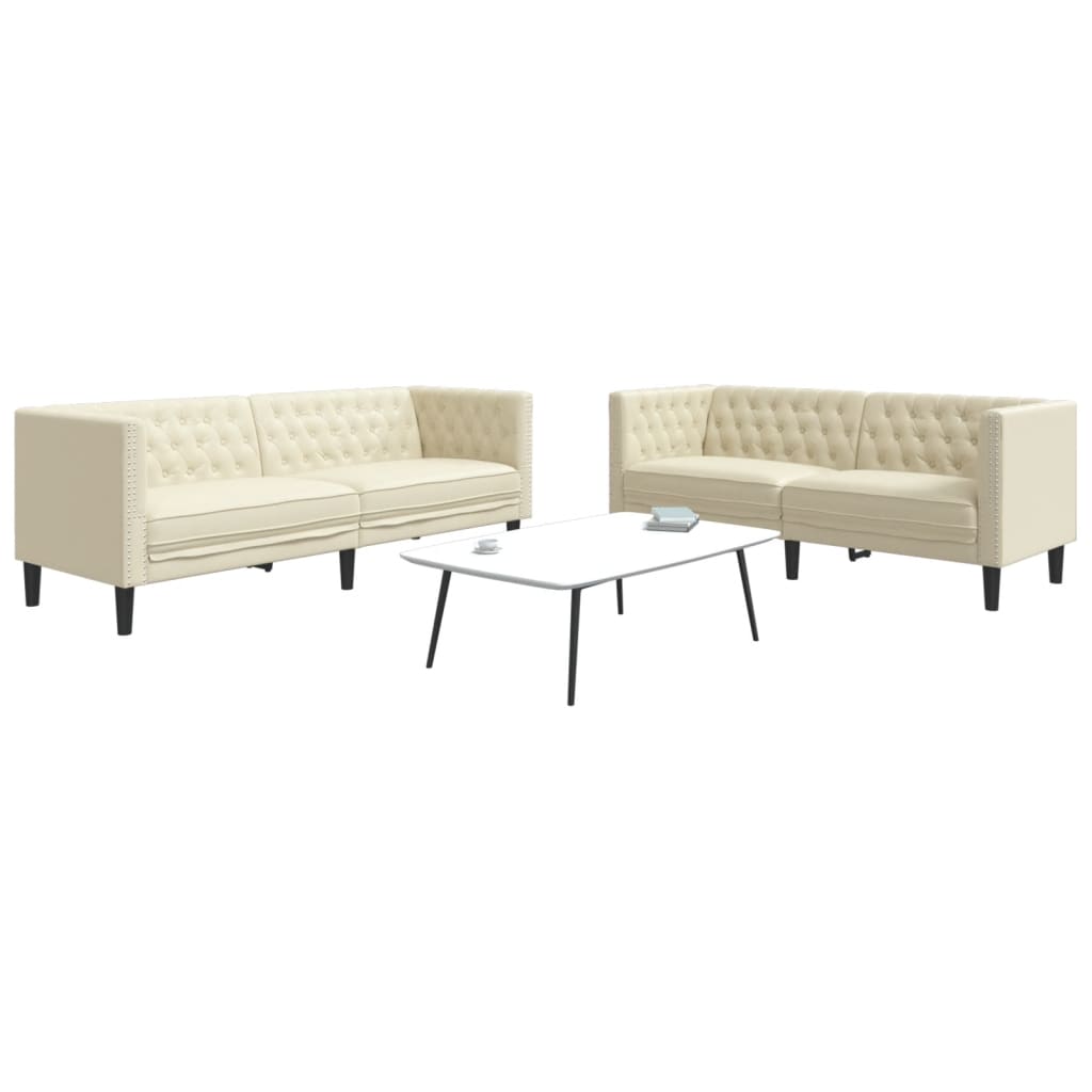3-tlg. Chesterfield-Sofa-Set Schwarz Kunstleder
