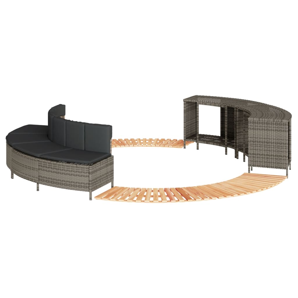 Whirlpool-Umrandung Schwarz Poly-Rattan und Massivholz Akazie