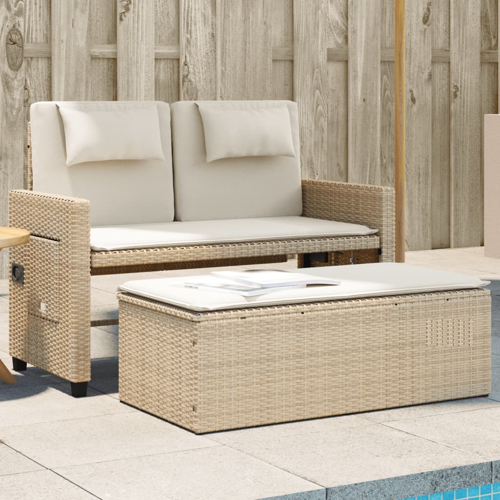 Gartenbank Verstellbar mit Kissen Schwarz Poly Rattan