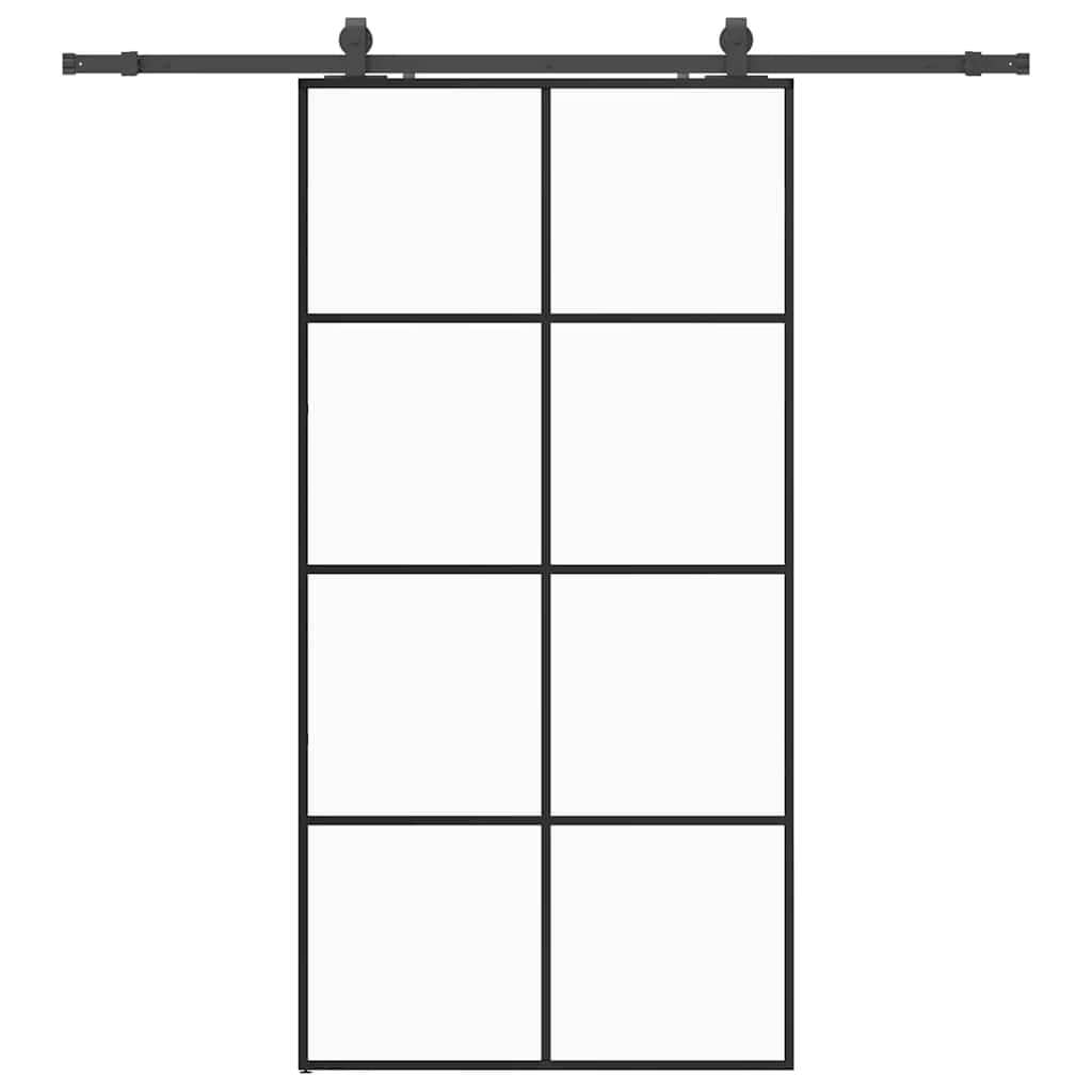 Schiebetür mit Beschlag Schwarz 76x205 cm ESG-Glas