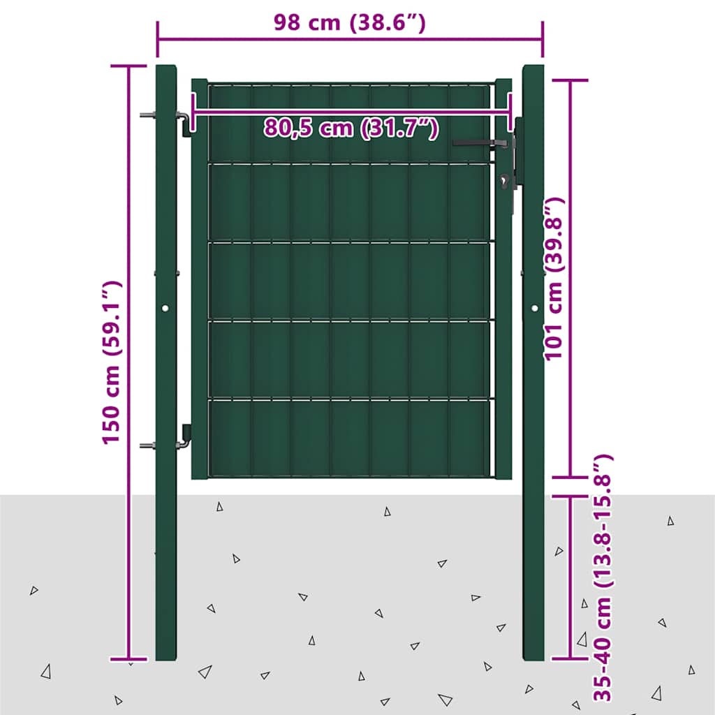 Zauntor aus PVC und Stahl 100 x 81 cm Grün