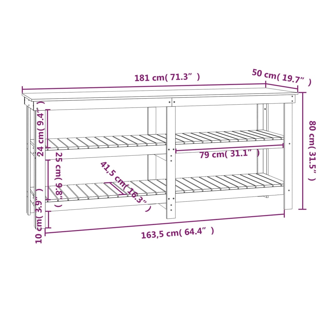 Werkbank 78,5x50x80 cm Massivholz Kiefer