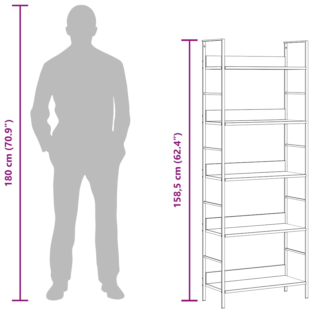 Bücherregal 3 Regalböden Schwarz 60×27,6×90,5 cm Holzwerkstoff