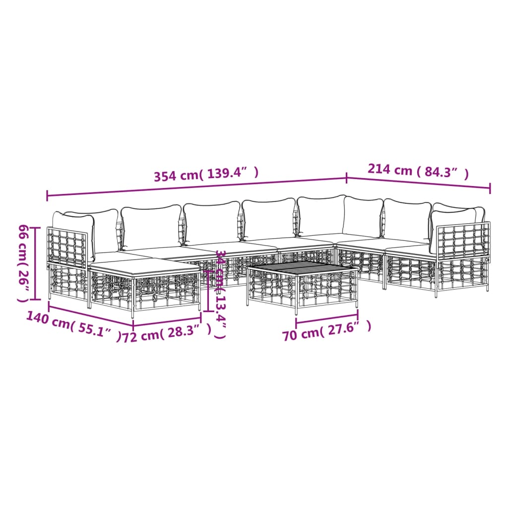 7-tlg. Garten-Lounge-Set mit Kissen Anthrazit Poly Rattan