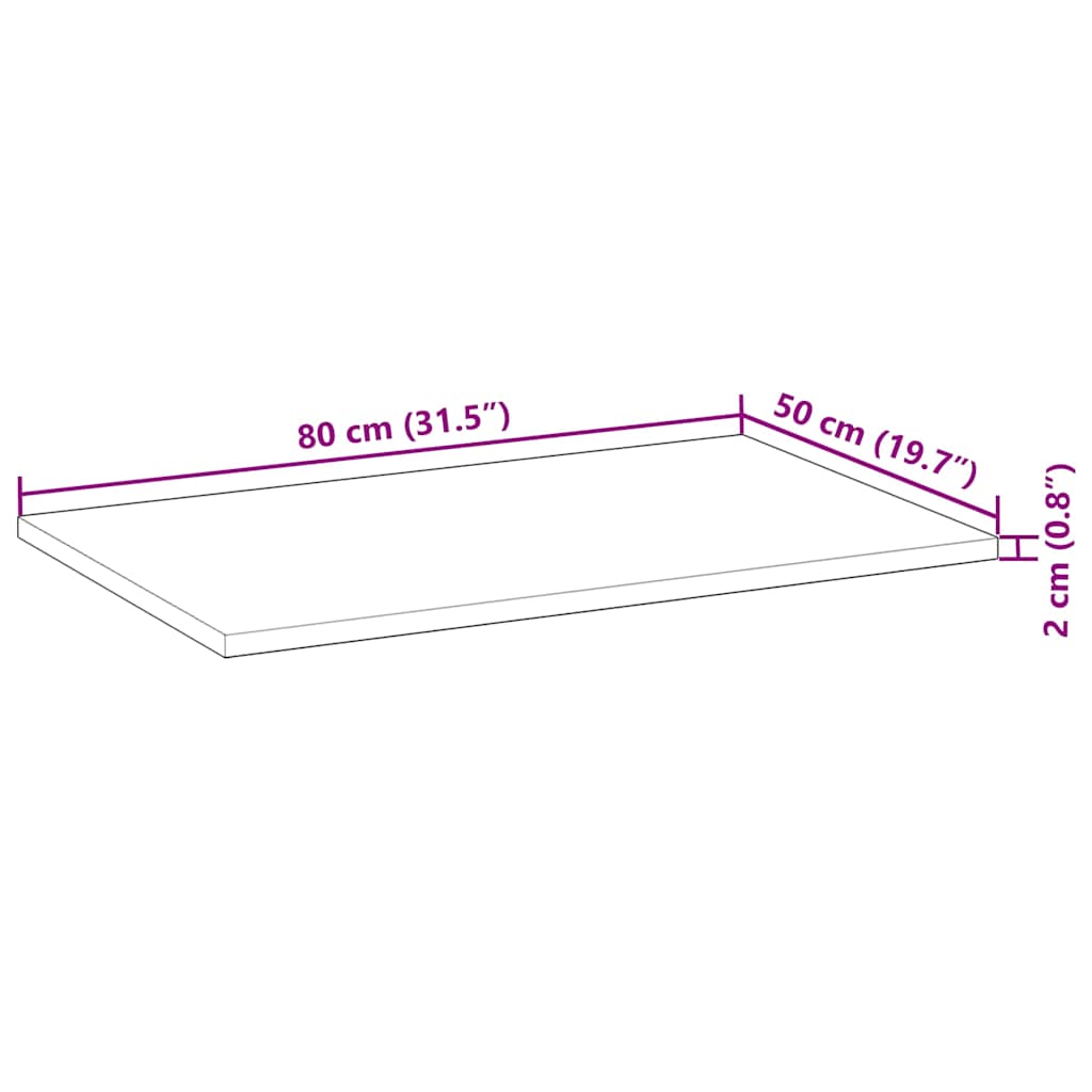 Tischplatte Rechteckig 60x50x2 cm Massivholz Akazie