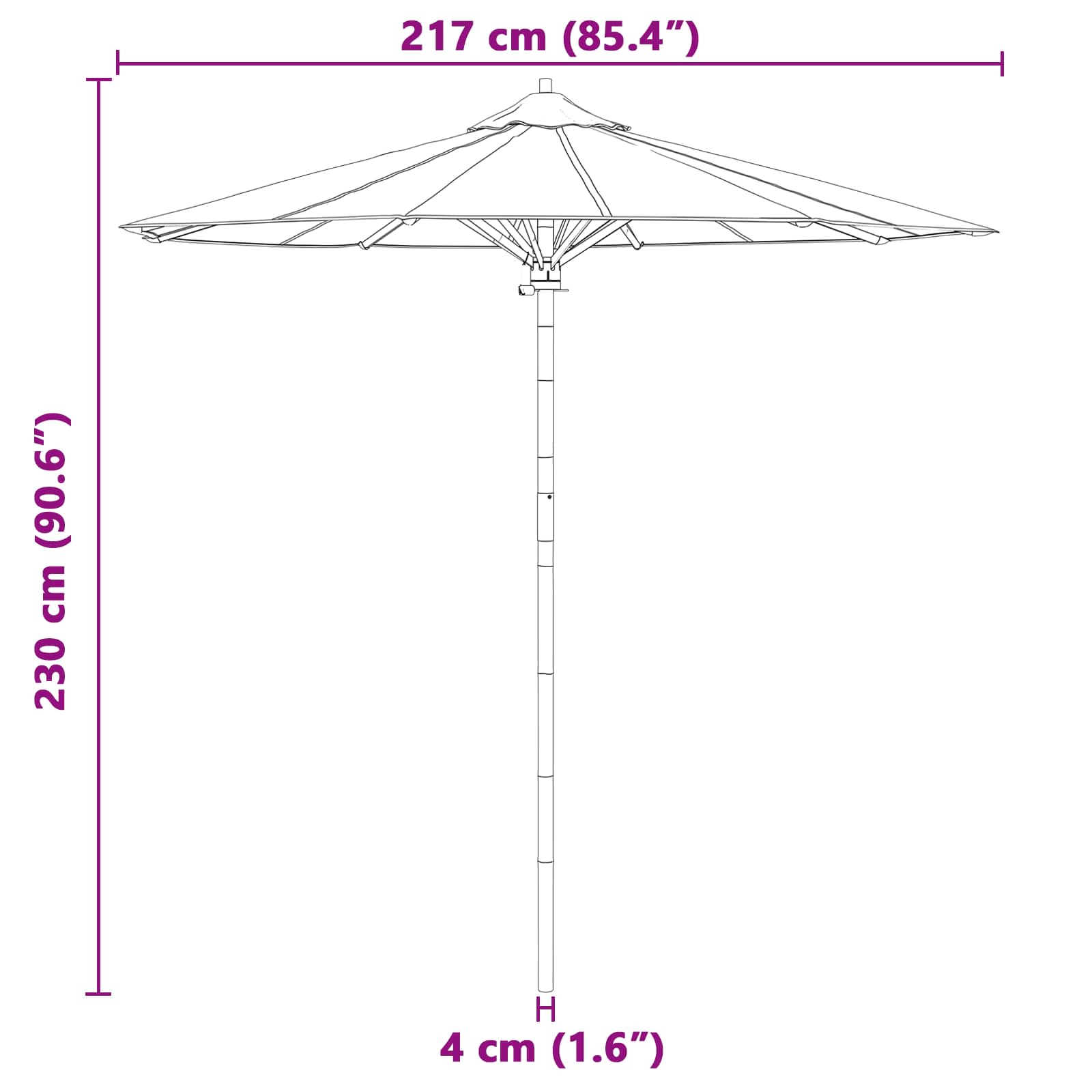 Garten-Sonnenschirm Cremeweiß Ø 150 x 210 cm Bambus