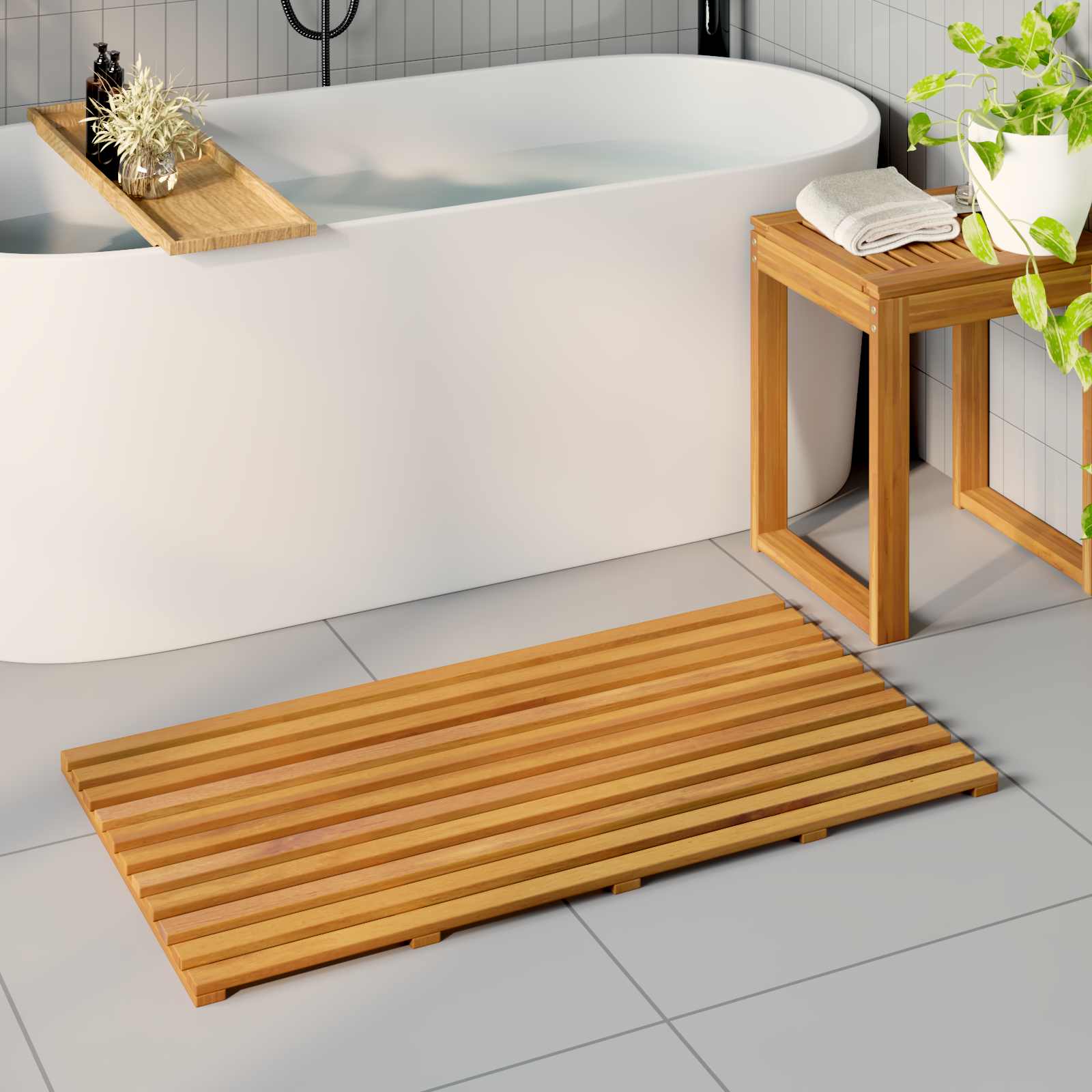 Badematte Uni Braun 56 x 37 x 2,5 cm Massives Akazienholz