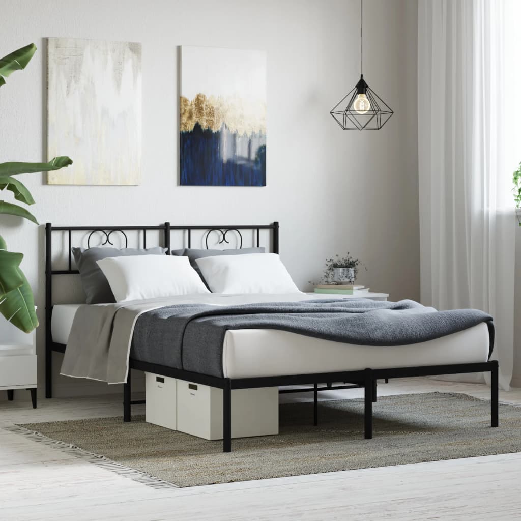 Bettgestell mit Kopfteil Metall Schwarz 100x190 cm