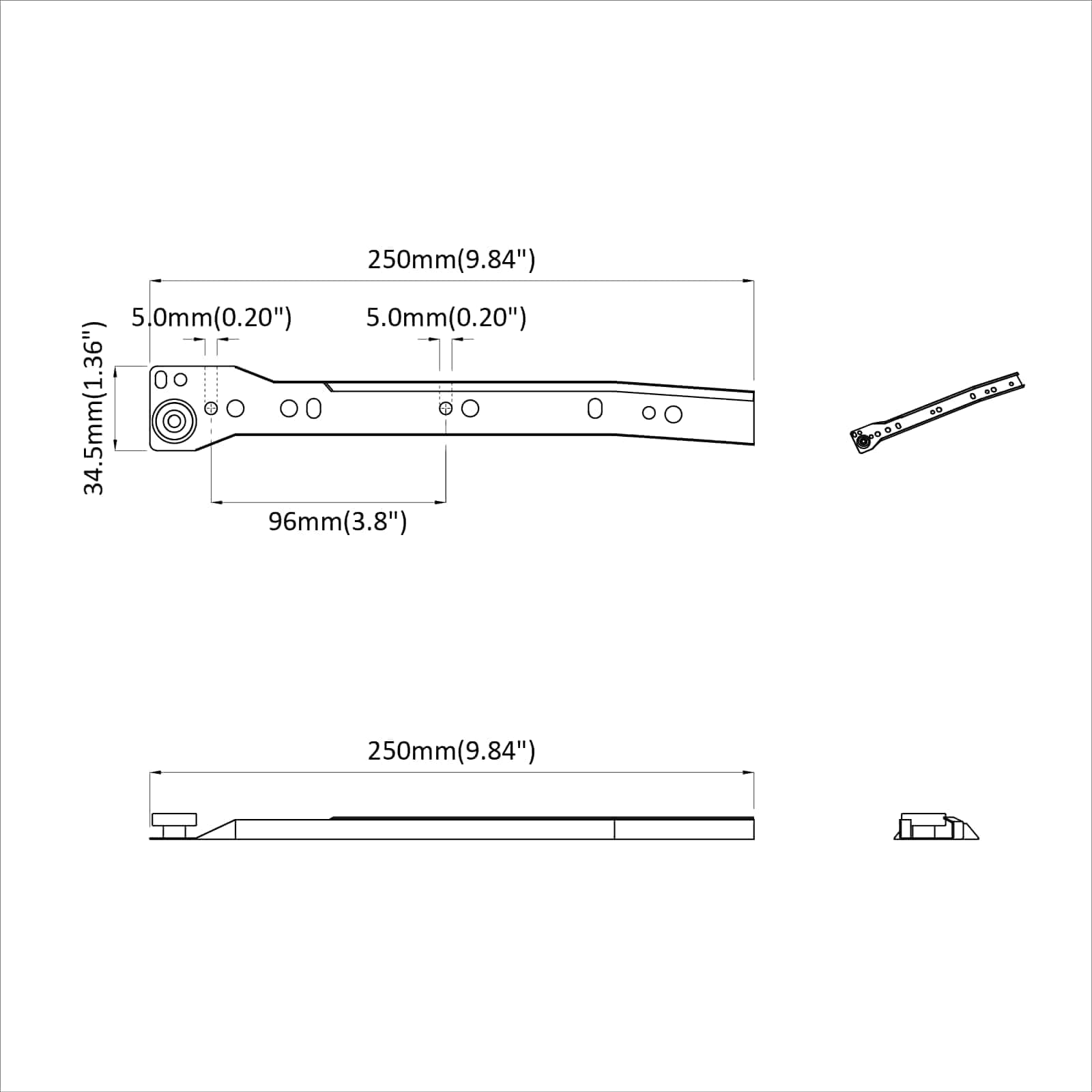 Schubladenschiene 2 pcs Weiß 250 mm Stahl