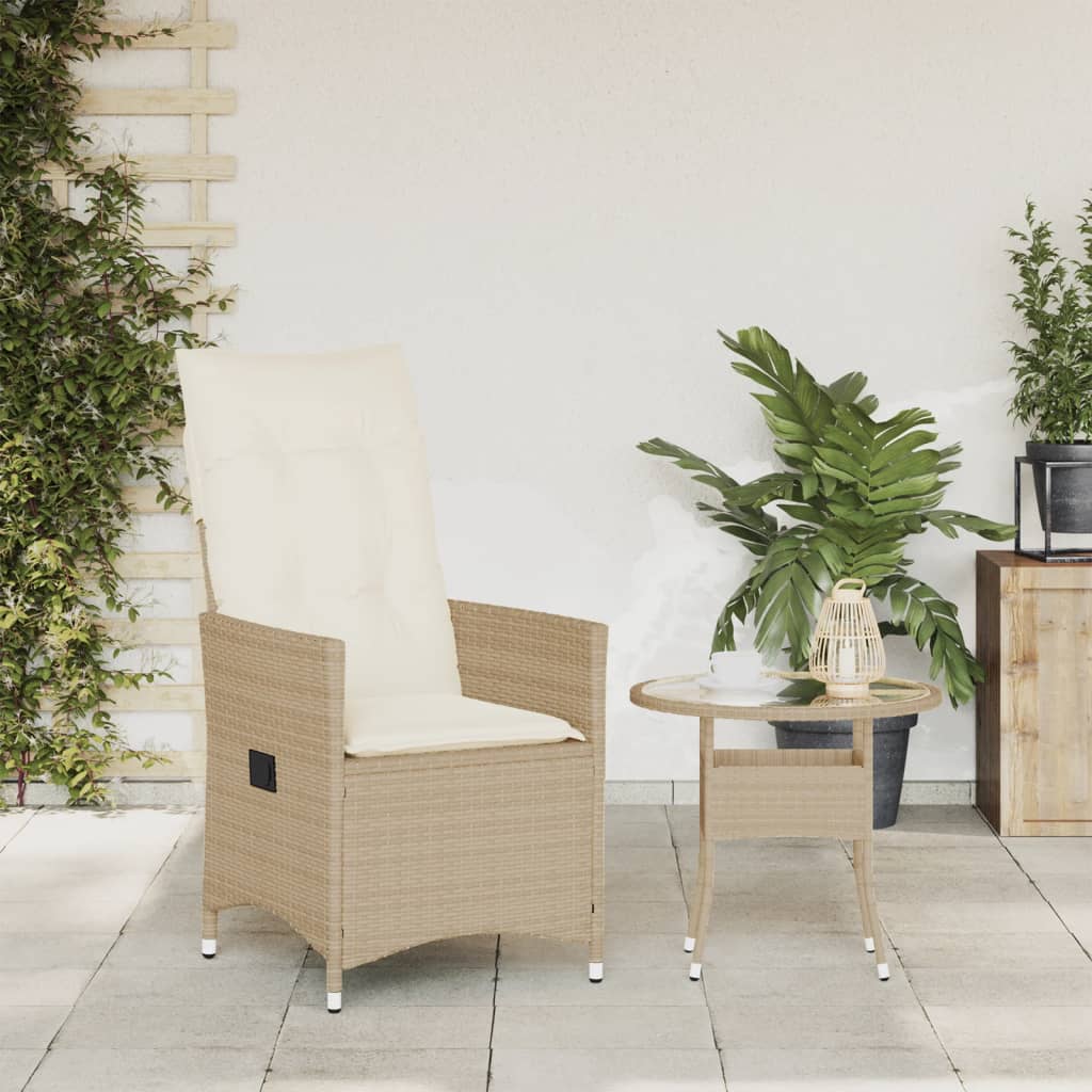 Gartensessel Verstellbar mit Kissen Schwarz Poly Rattan