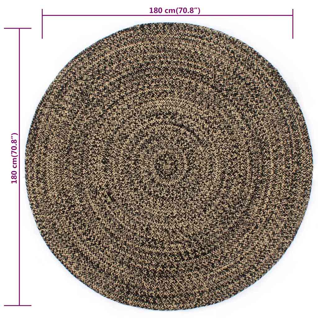 Teppich Handgefertigt Jute Schwarz und Natur 150 cm