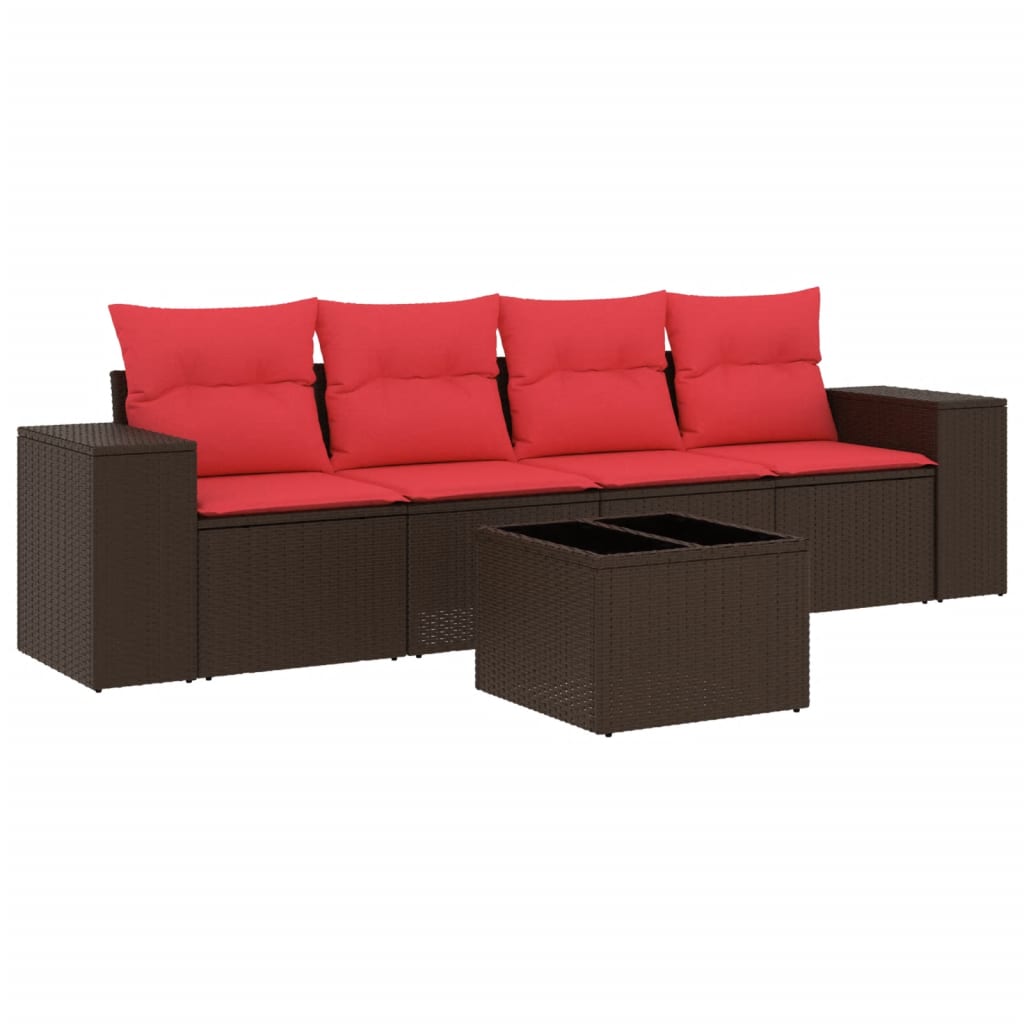 4-teiliges Gartensofa-Set mit Kissen, schwarzes Polyrattan