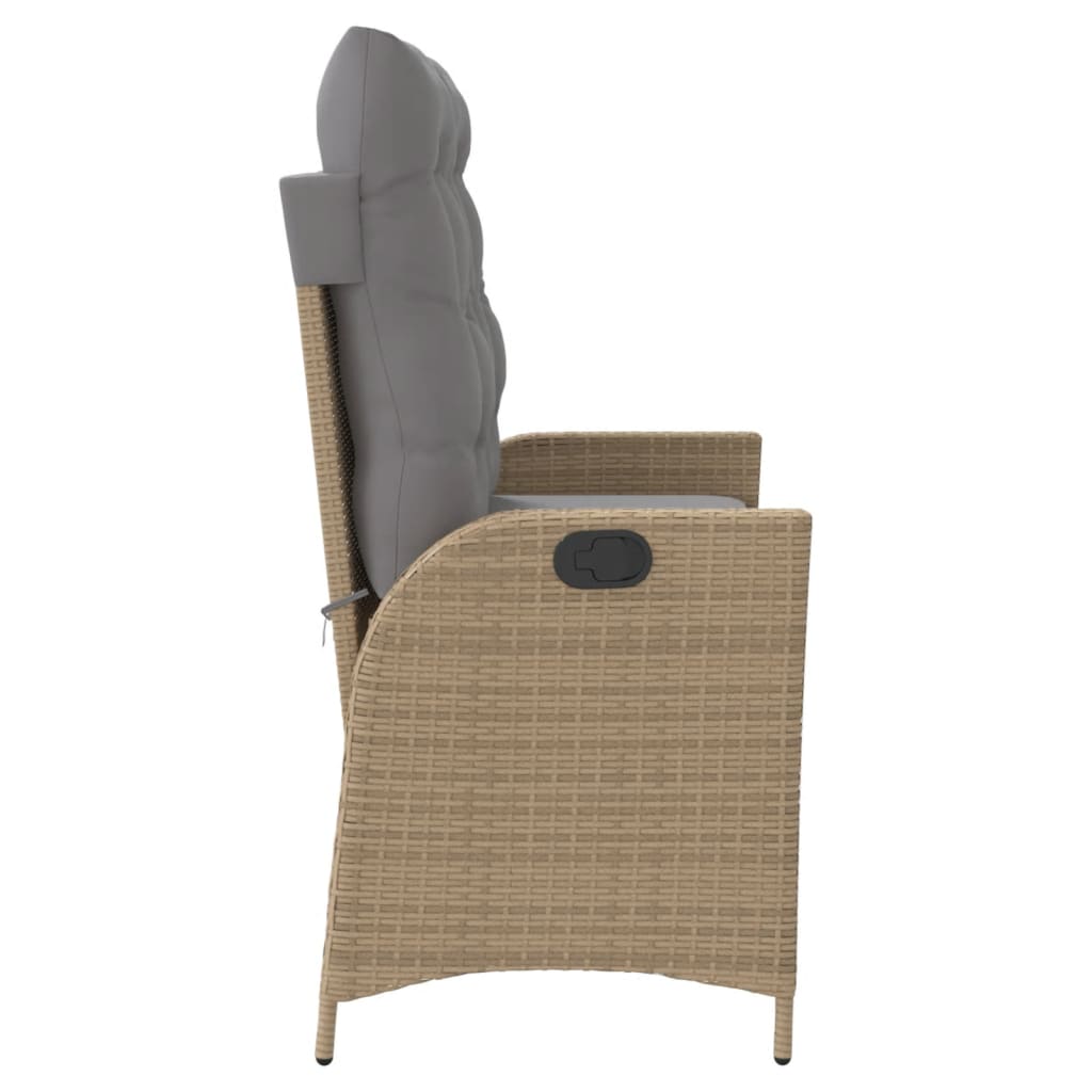 Gartenbank Verstellbar mit Kissen Schwarz Poly Rattan