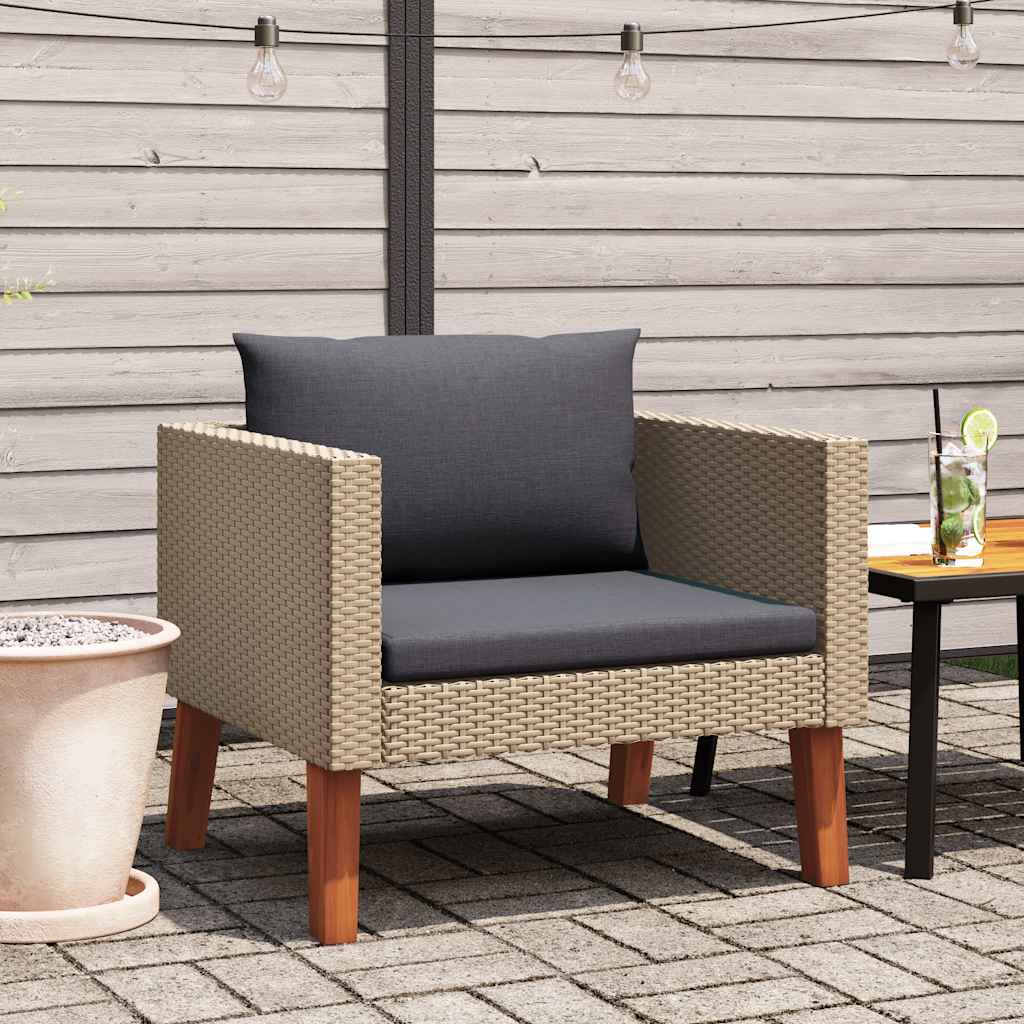 3-Sitzer-Gartensofa mit Auflagen Poly Rattan Beige