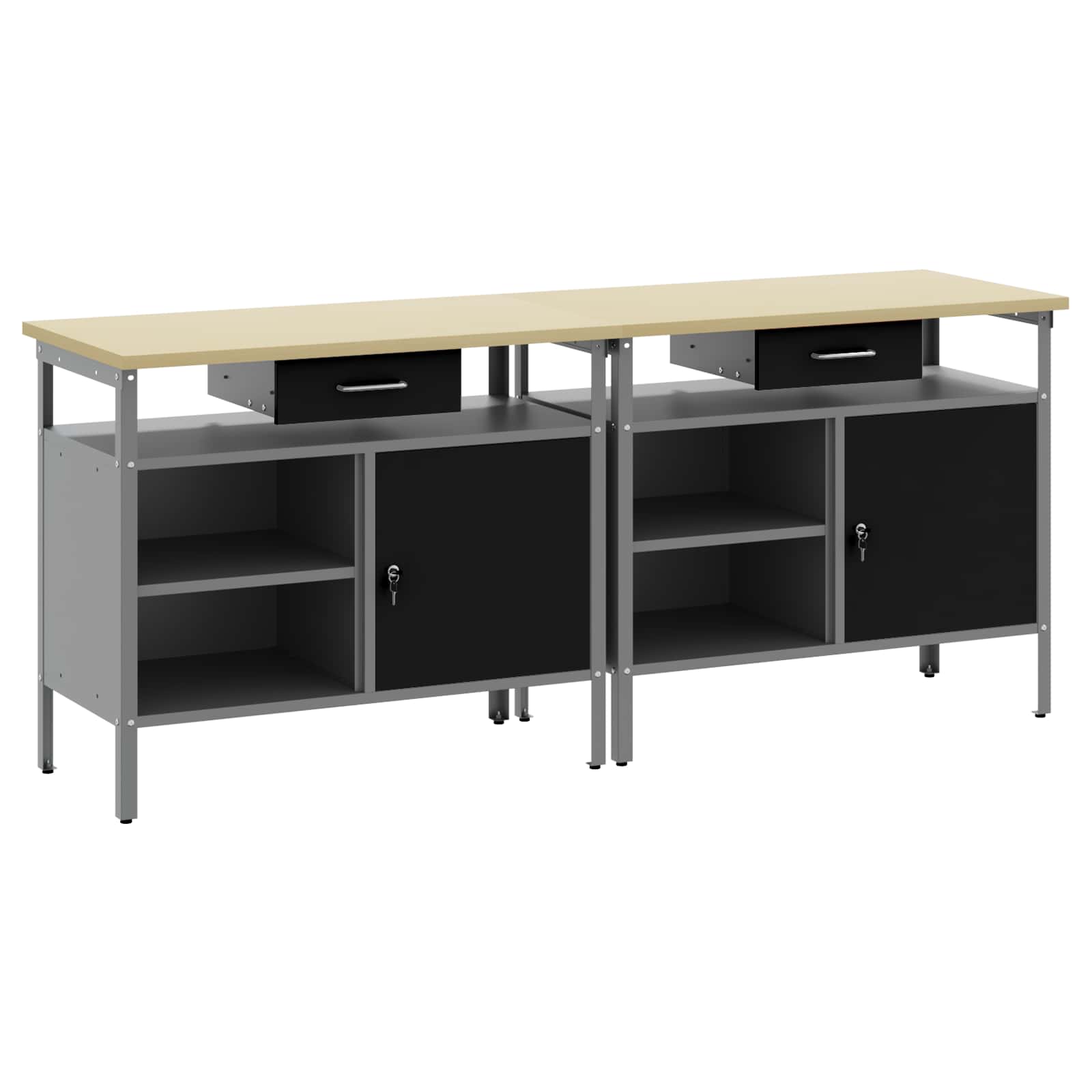 Werkbank-Set mit Schubladen 2 pcs Rot und Grau 200 x 55 x 85 cm