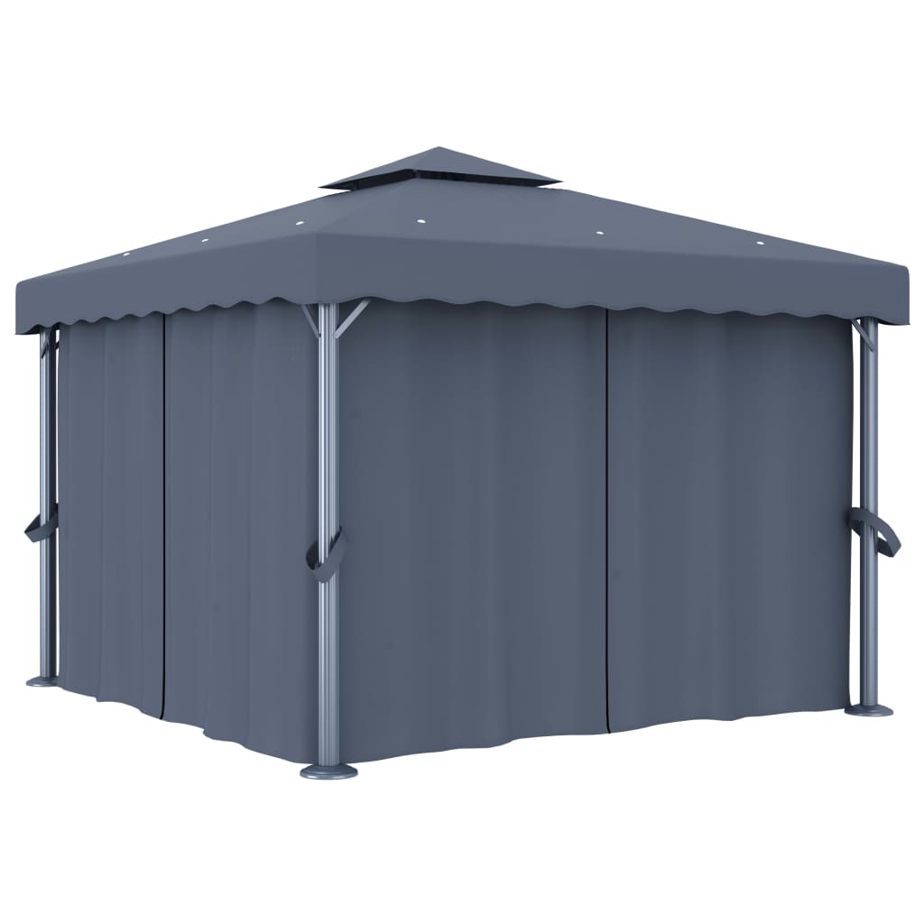 Pavillon mit Vorhängen & LED-Lichterkette 3x3 m Cremeweiß