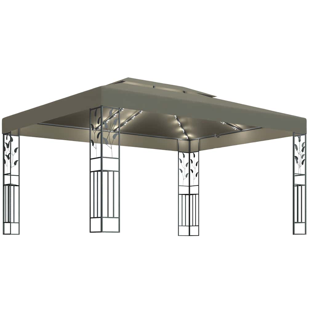 Pavillon mit Doppeldach & LED-Lichterkette 3x4 m Weiß