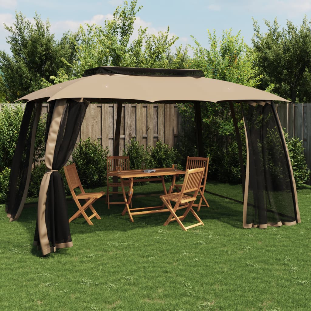Pavillon mit Doppeldach & Netzwänden Creme 2,93x2,93 m Stahl