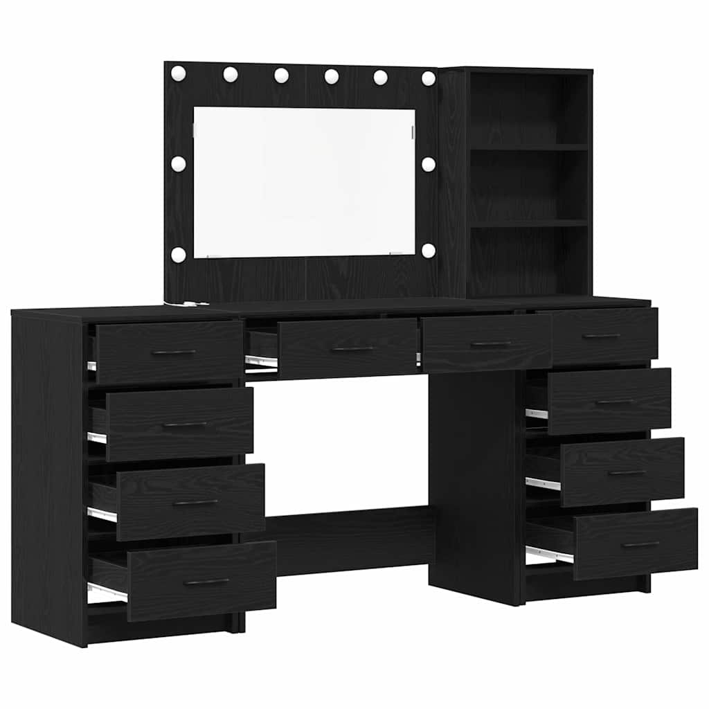 Schminktisch mit Spiegelbeleuchtung 3 pcs Weiß Holzwerkstoff