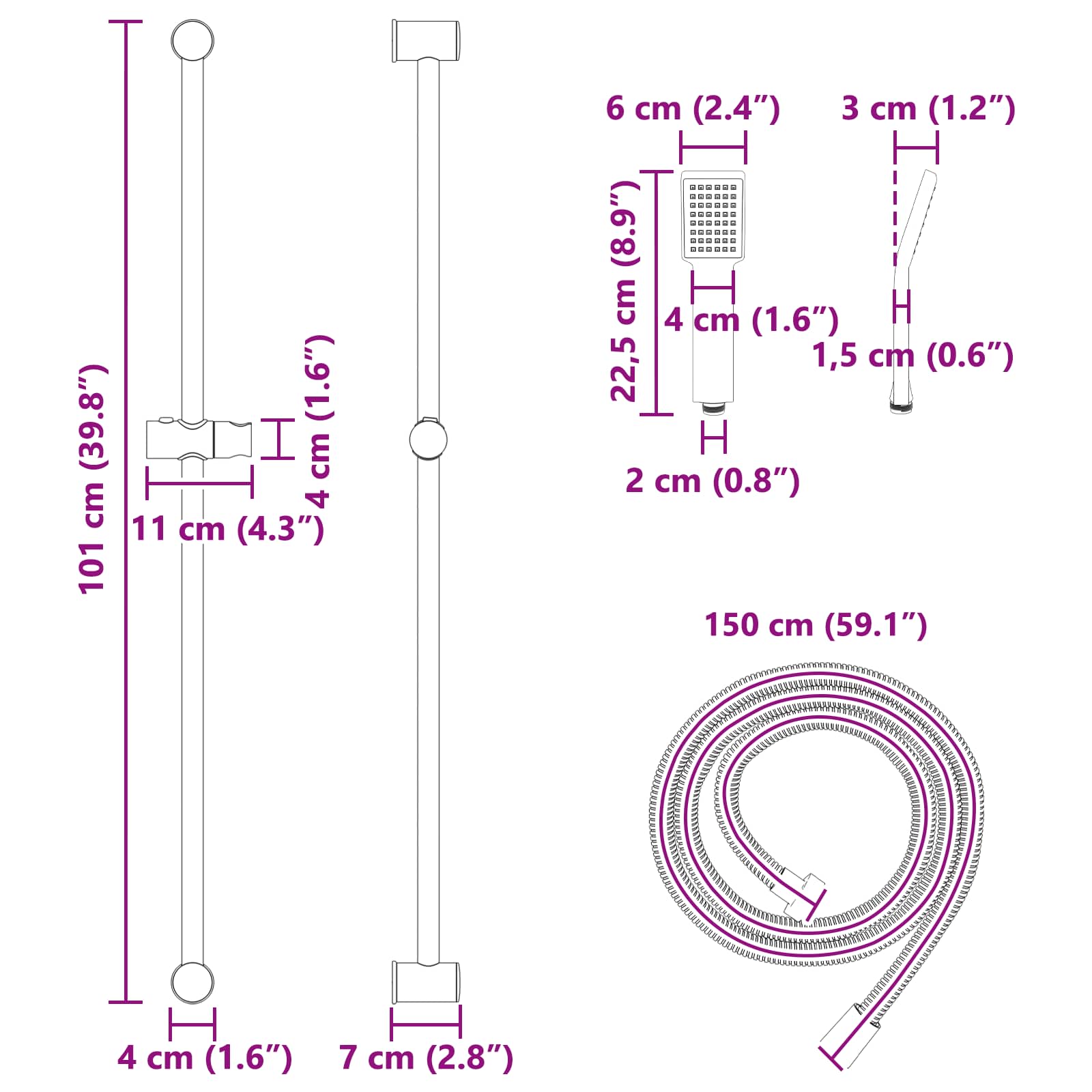 Duschsystem-Set Chrom 70 cm Edelstahl