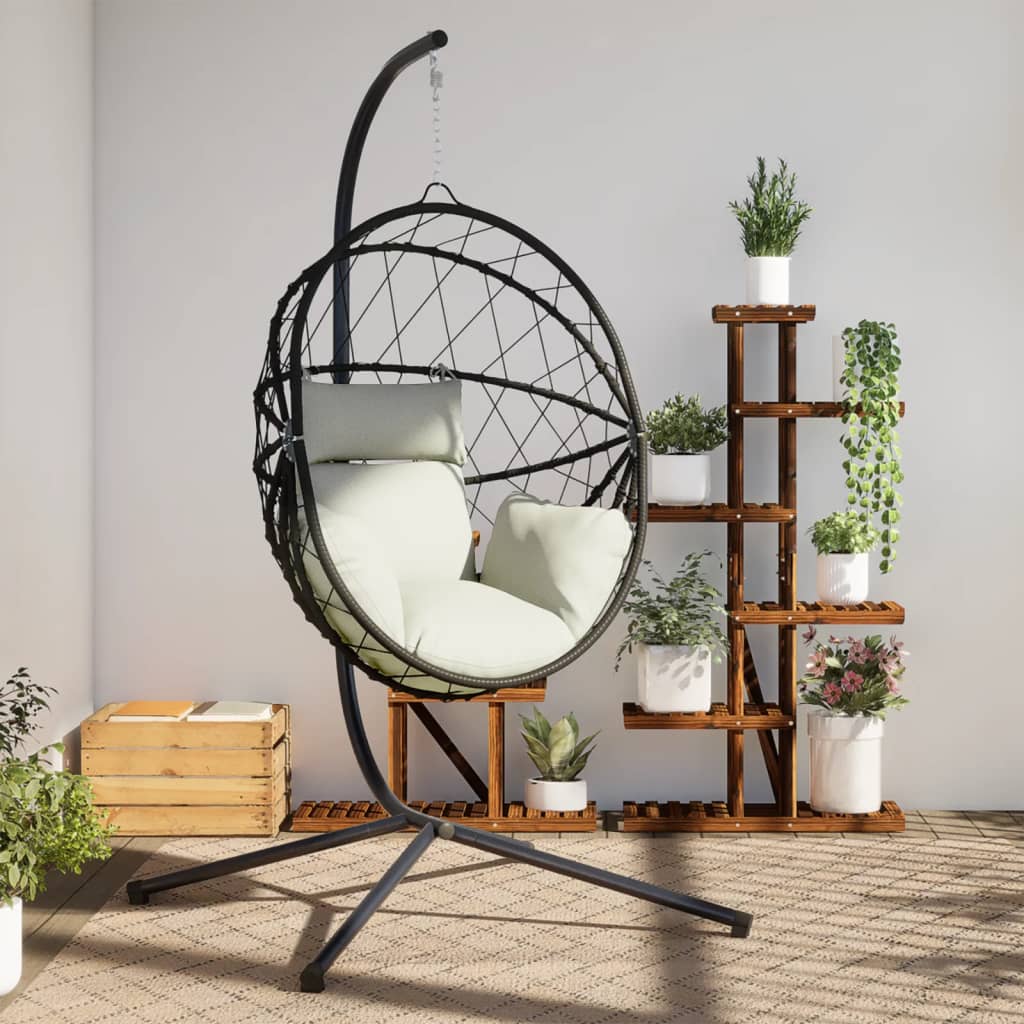 Hängesessel Ei-Design mit Ständer Anthrazit Rattan und Stahl