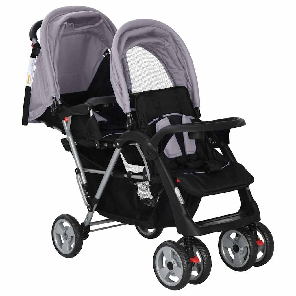 Tandem-Kinderwagen Stahl Rot und Schwarz