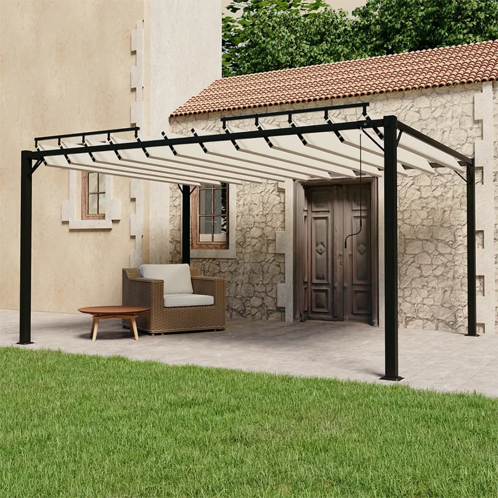 Pergola mit Lamellendach 3x3 m Creme Stoff und Aluminium
