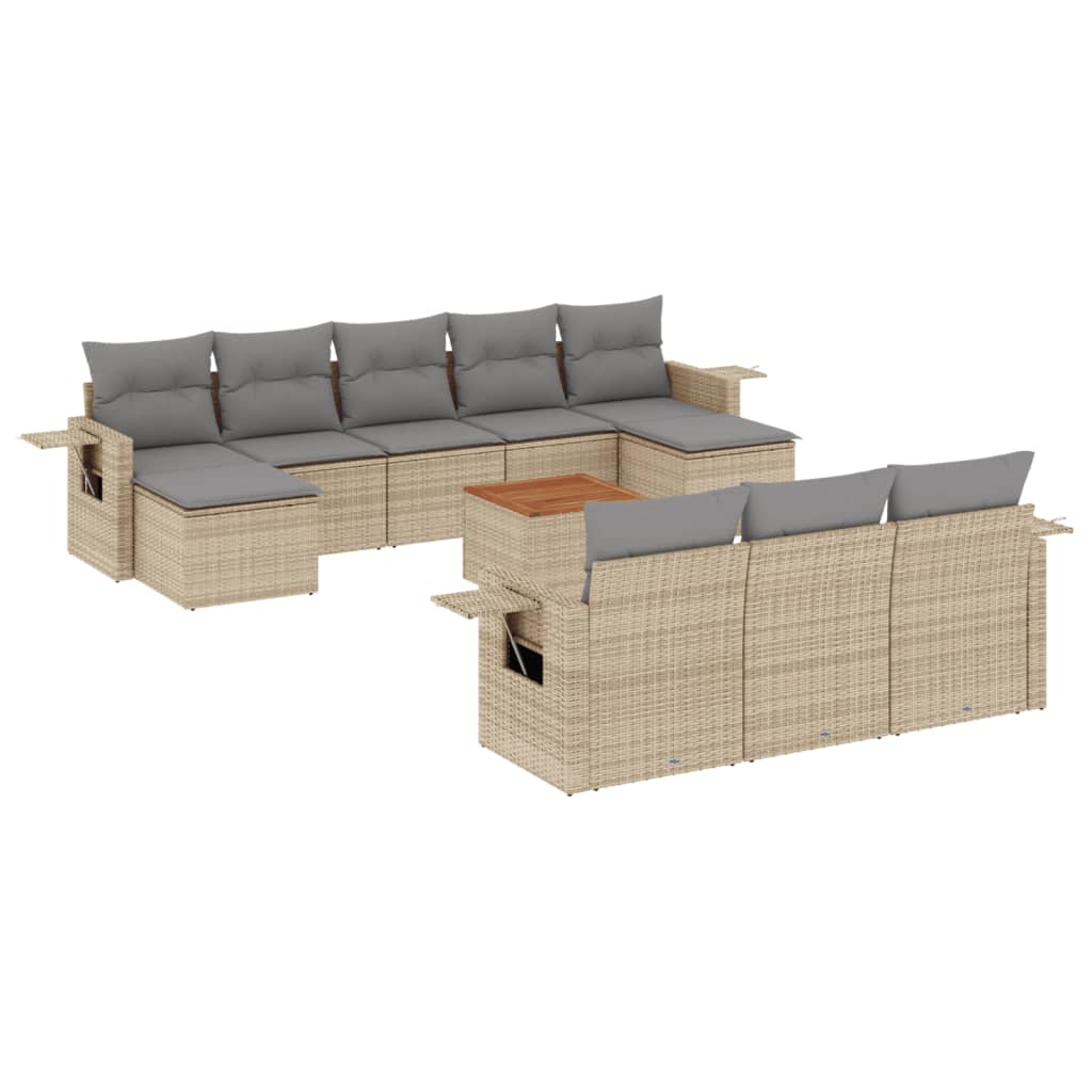 11-tlg. Garten-Sofagarnitur mit Kissen Schwarz Poly Rattan