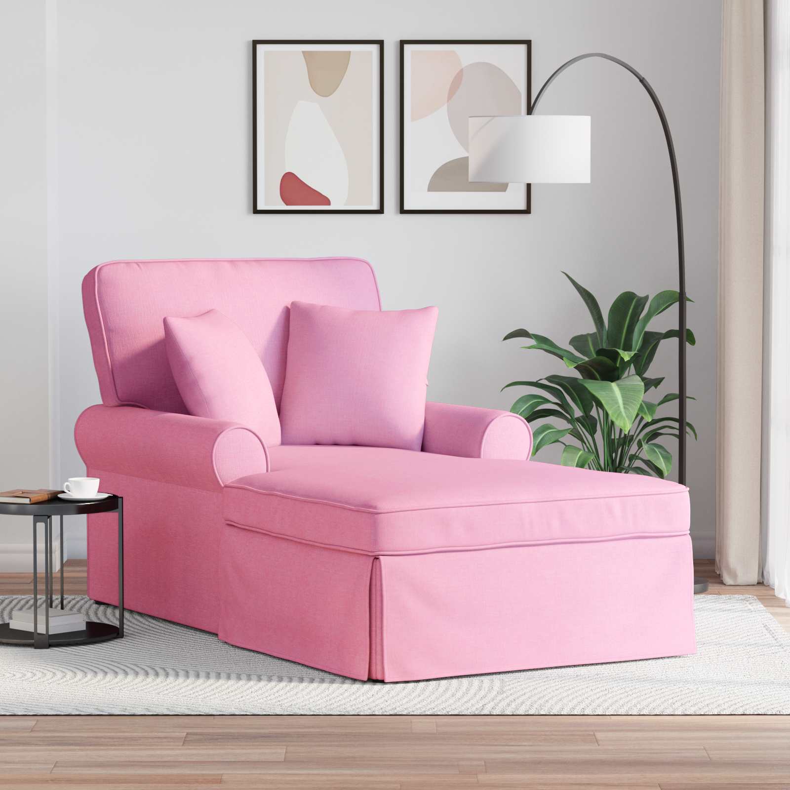 Chaise Lounge mit Rock mit Kissen 3 pcs Hellgrau Stoff