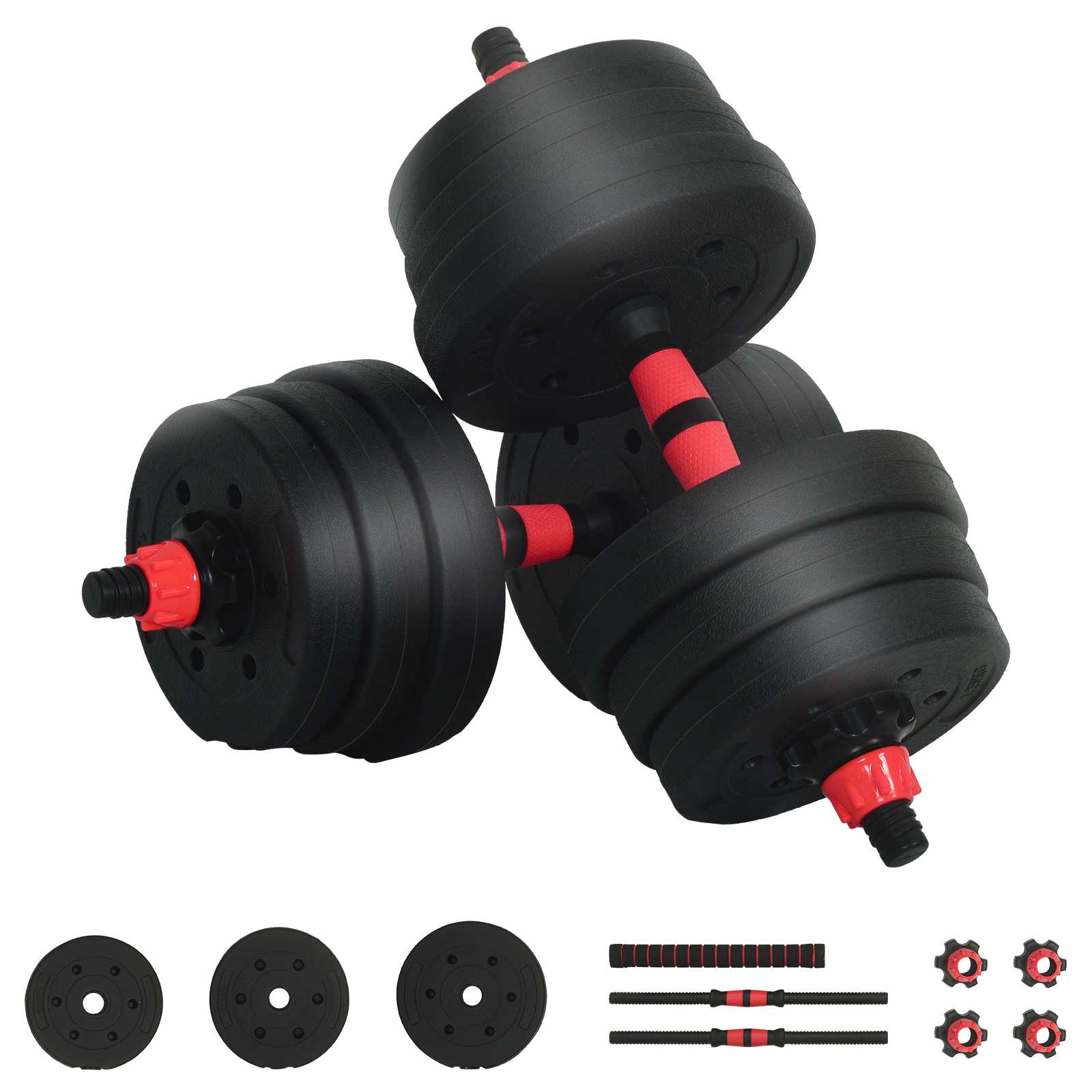 2-in-1 Hantelset 40kg Schwarz und Rot Zement und Eisensand