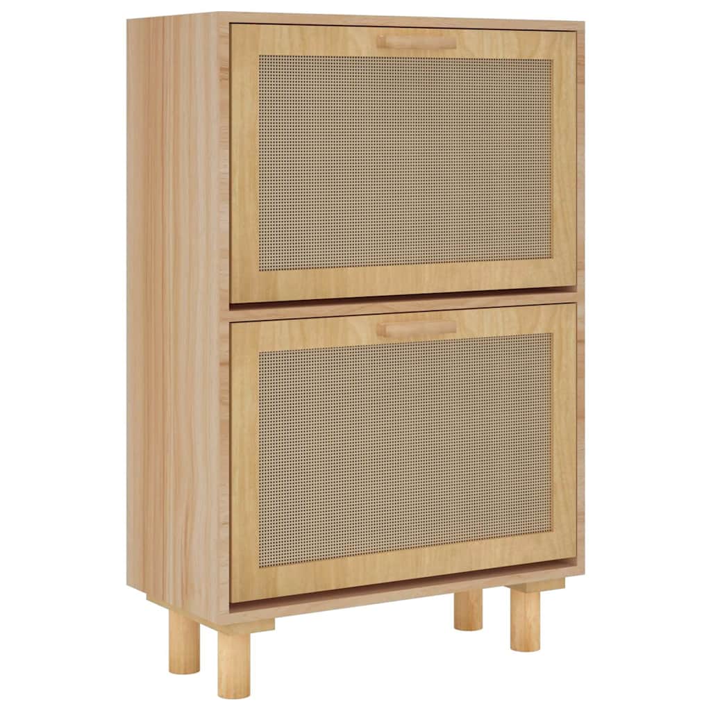 Schuhschrank Weiß 52x25x80 cm Holzwerkstoff & Rattan Natur