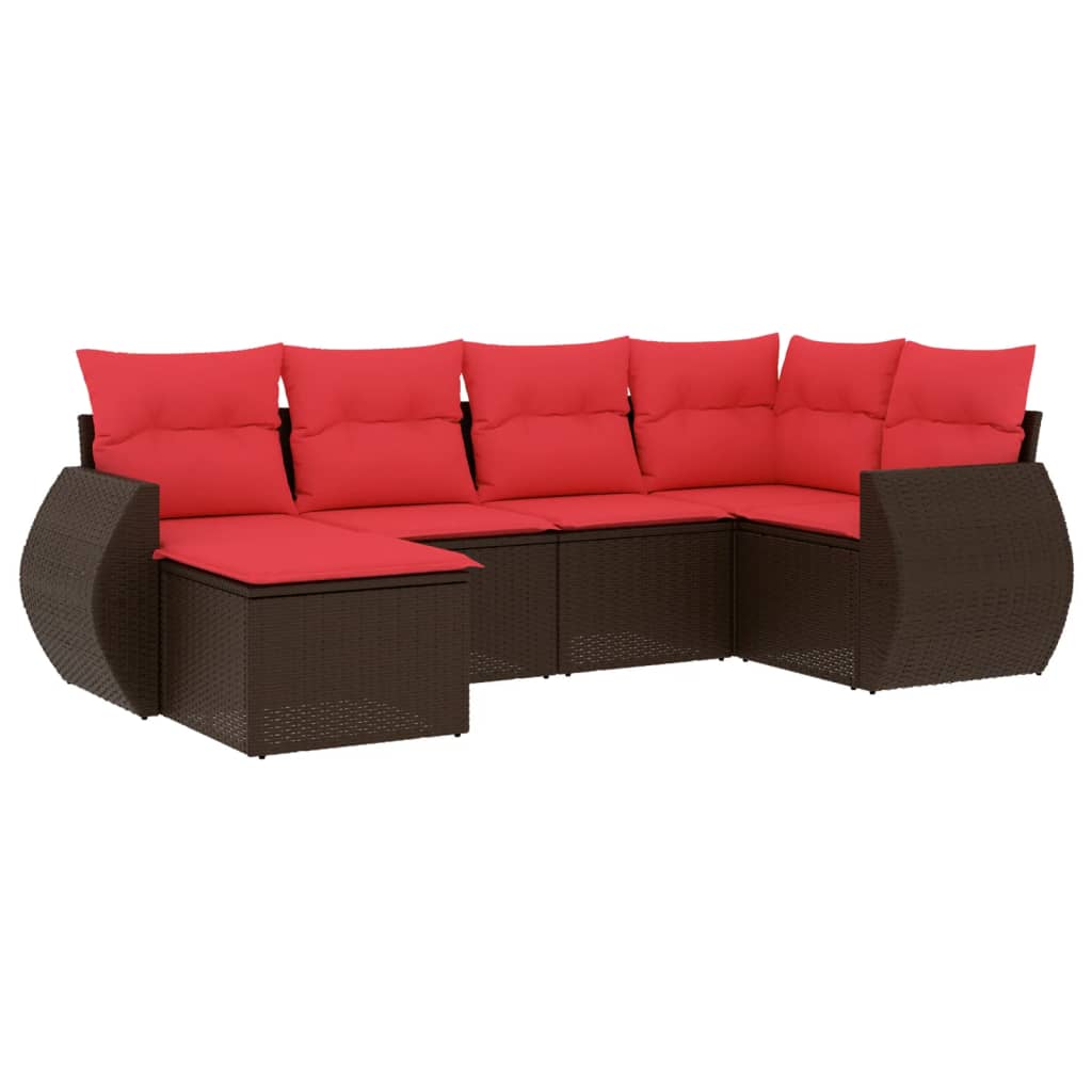 6-teiliges Gartensofa-Set mit Kissen, schwarzes Polyrattan