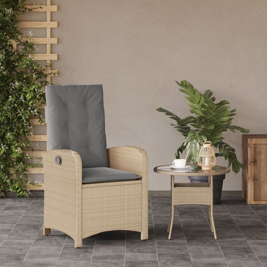 Gartensessel Verstellbar mit Kissen Schwarz Poly Rattan