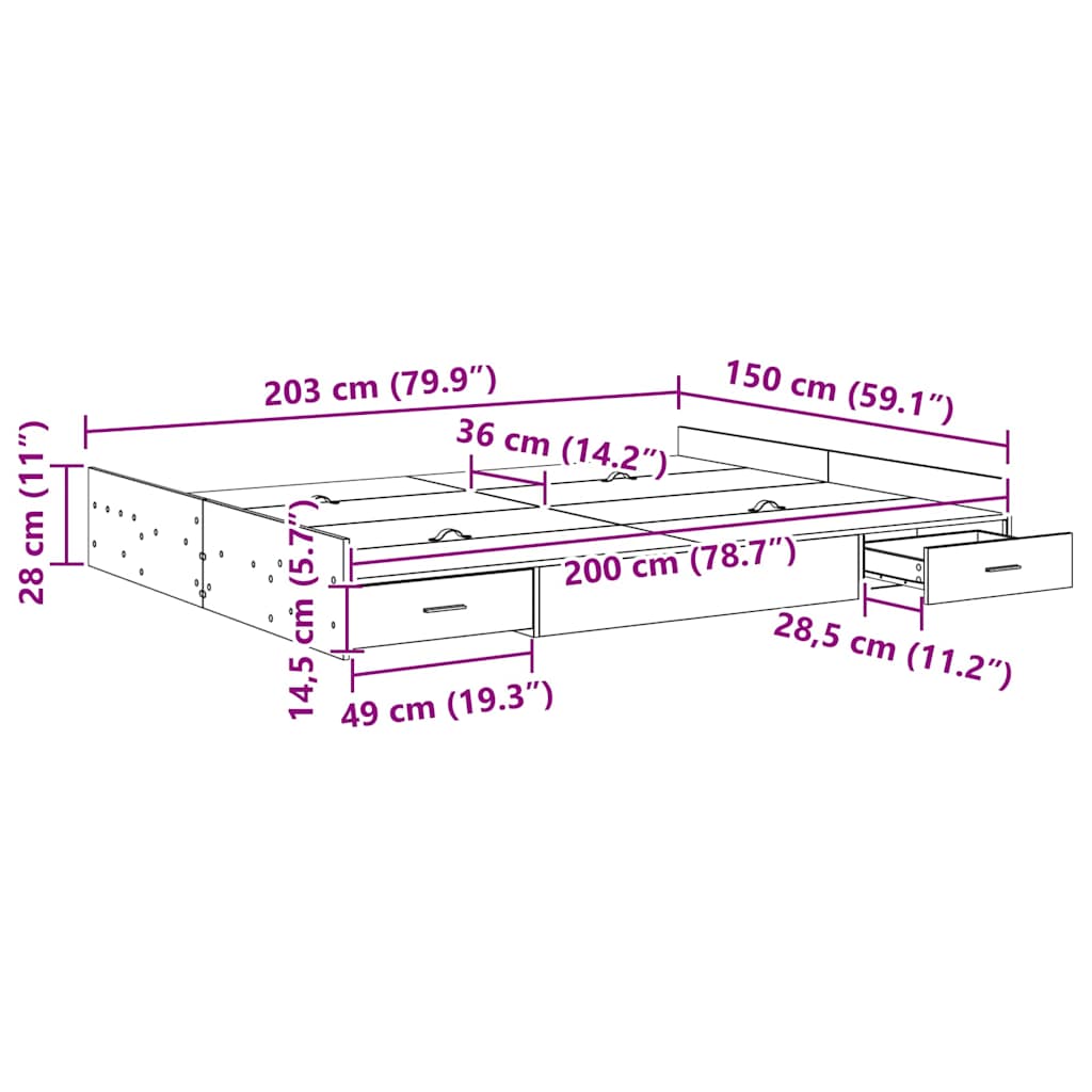 Aufbewahrungsbettgestell Weiß 200 x 200 cm Holzwerkstoff