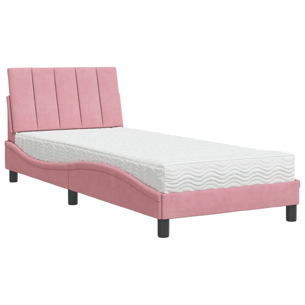 Bett mit Matratze "Hanko" Hellgrau 80x200 cm Samt