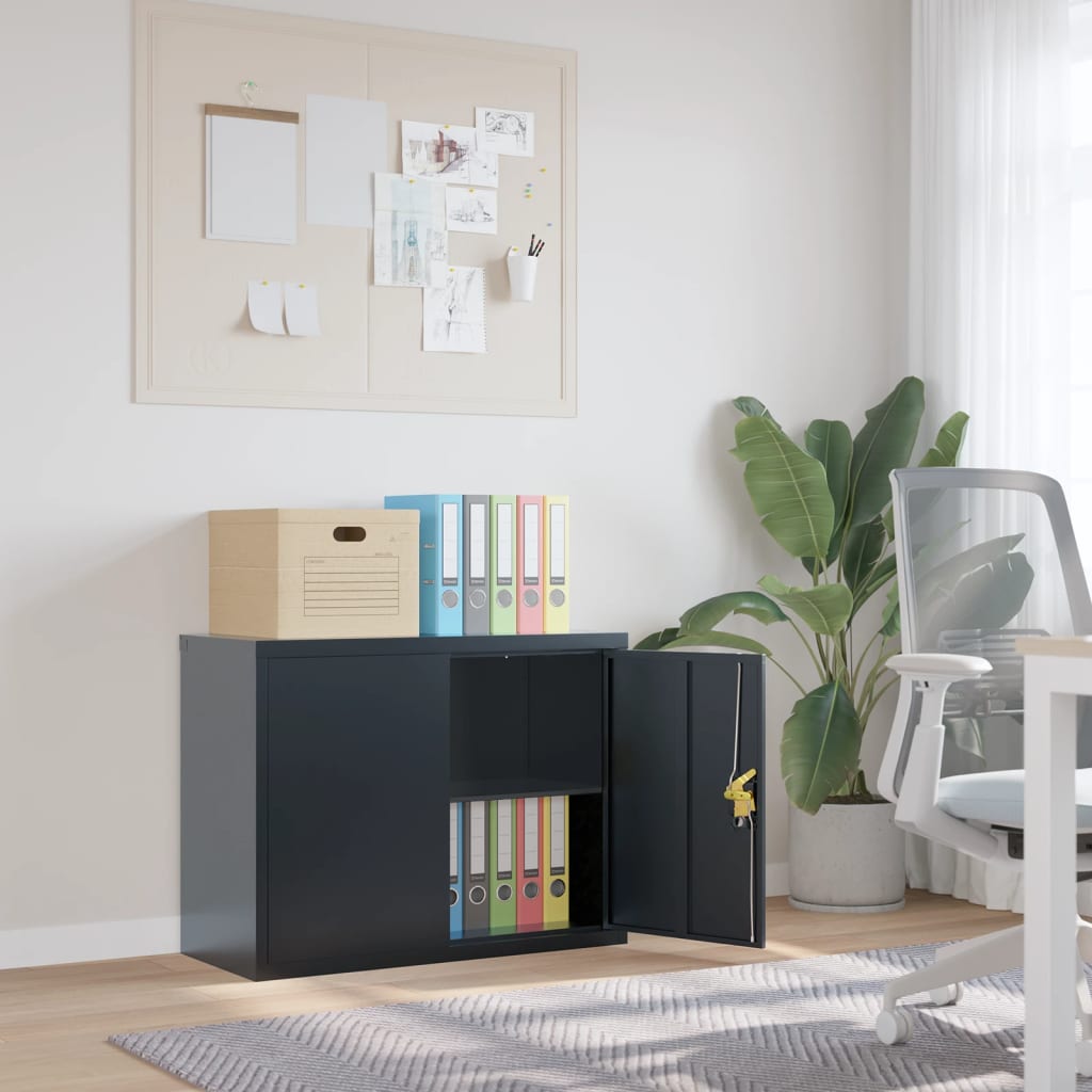 Aktenschrank mit 2 Türen Grau 90 cm Stahl