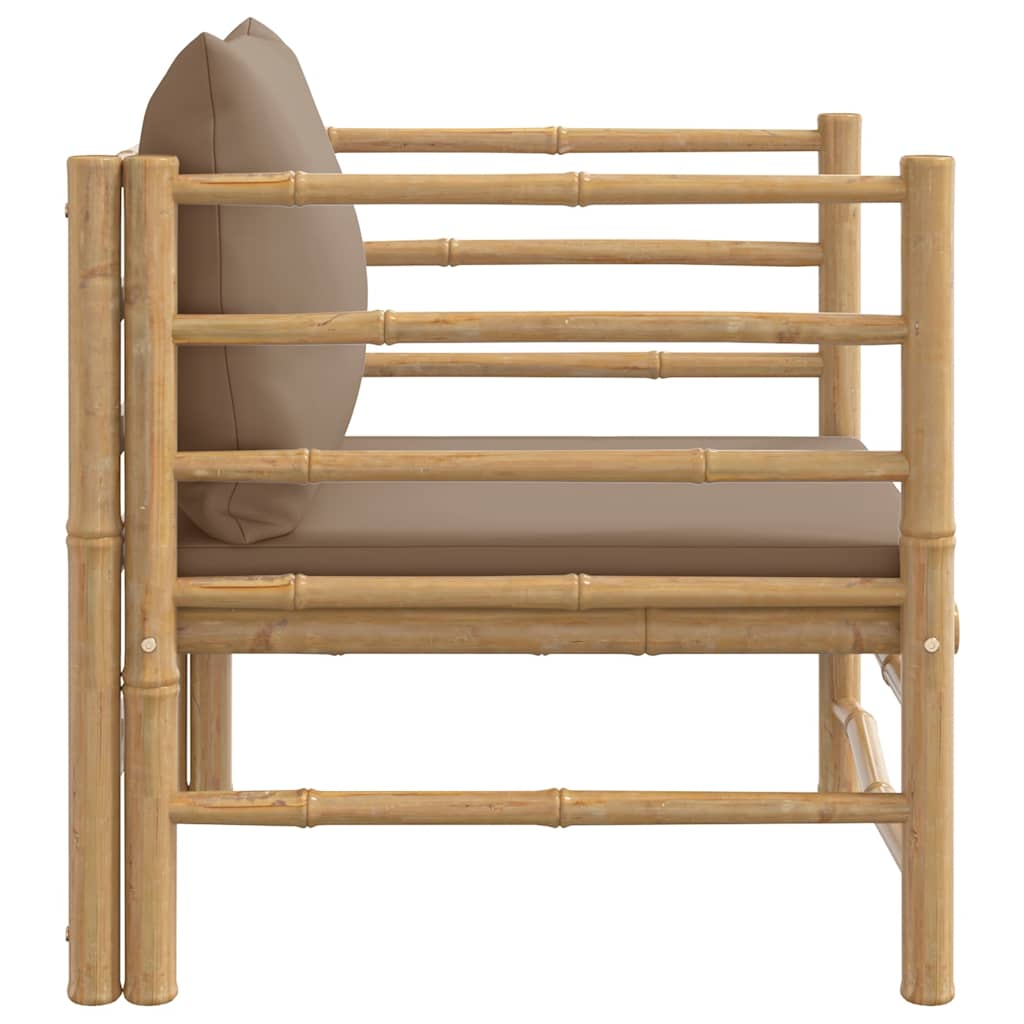 3-tlg. Garten-Lounge-Set mit Hellgrauen Kissen Bambus