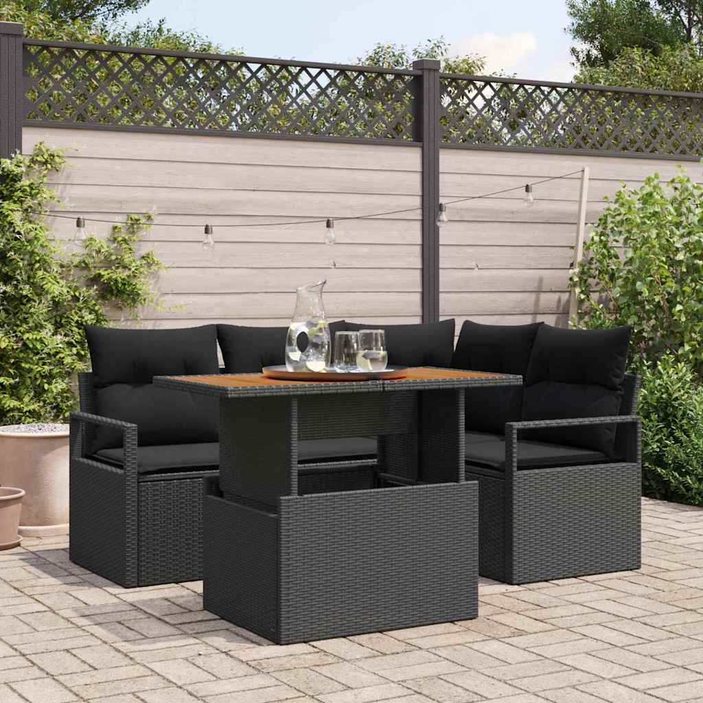 Garten Essgruppe mit Kissen 5 pcs Schwarz und Creme